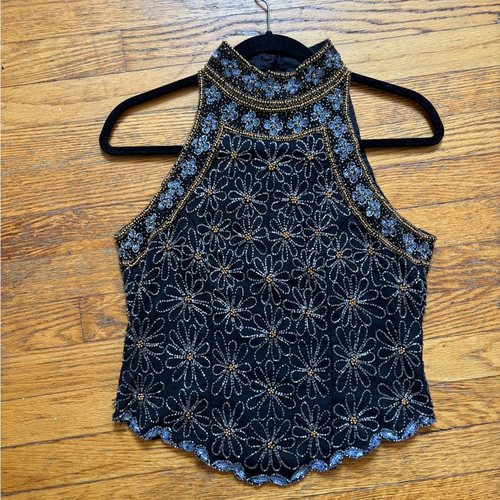 Embroidered Black Sleeveless Top